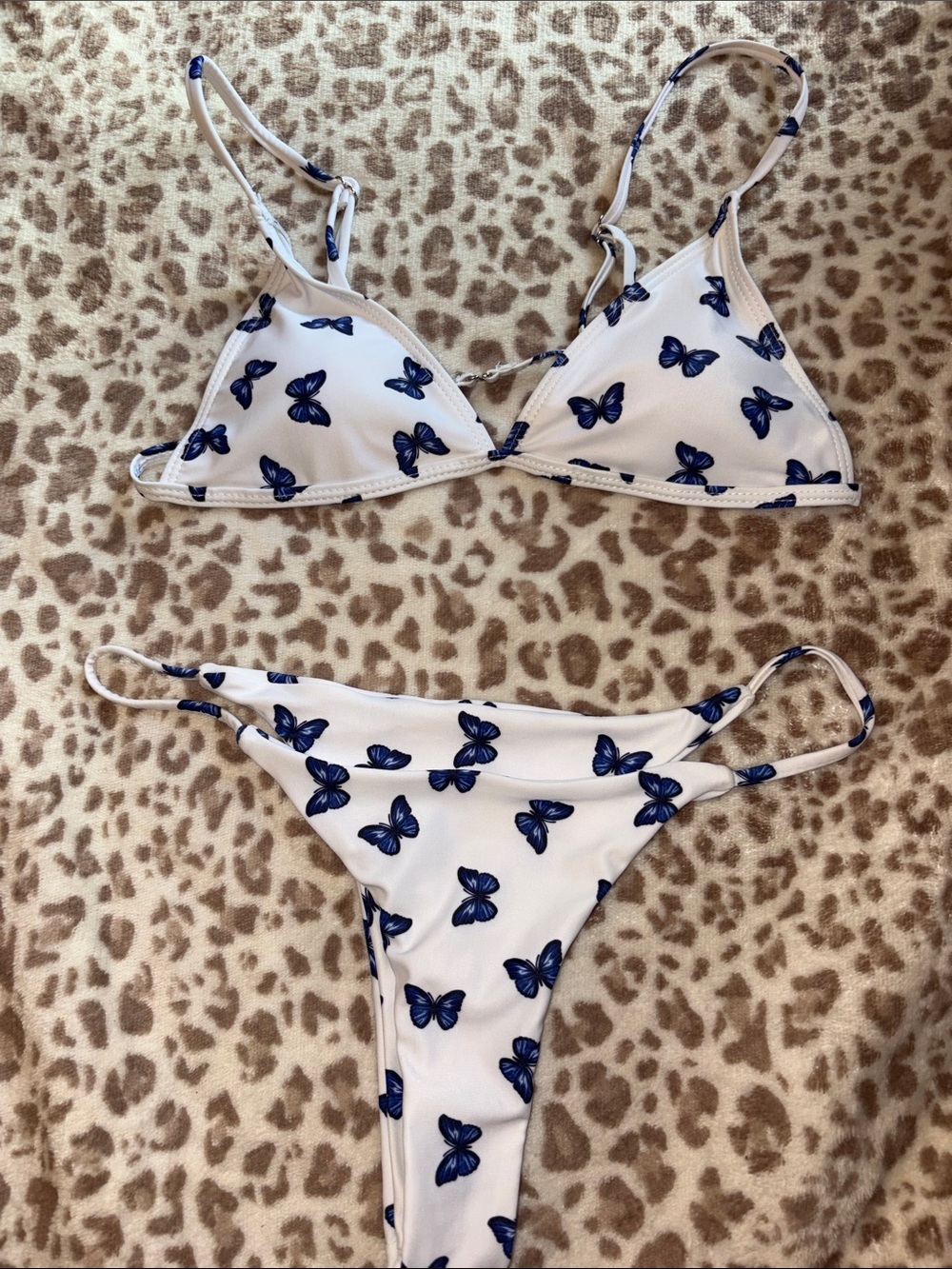 SHEIN White Bikini with Blue Butterfly Print